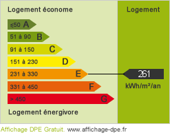 DPE : 261 kWhEP/m²/yr